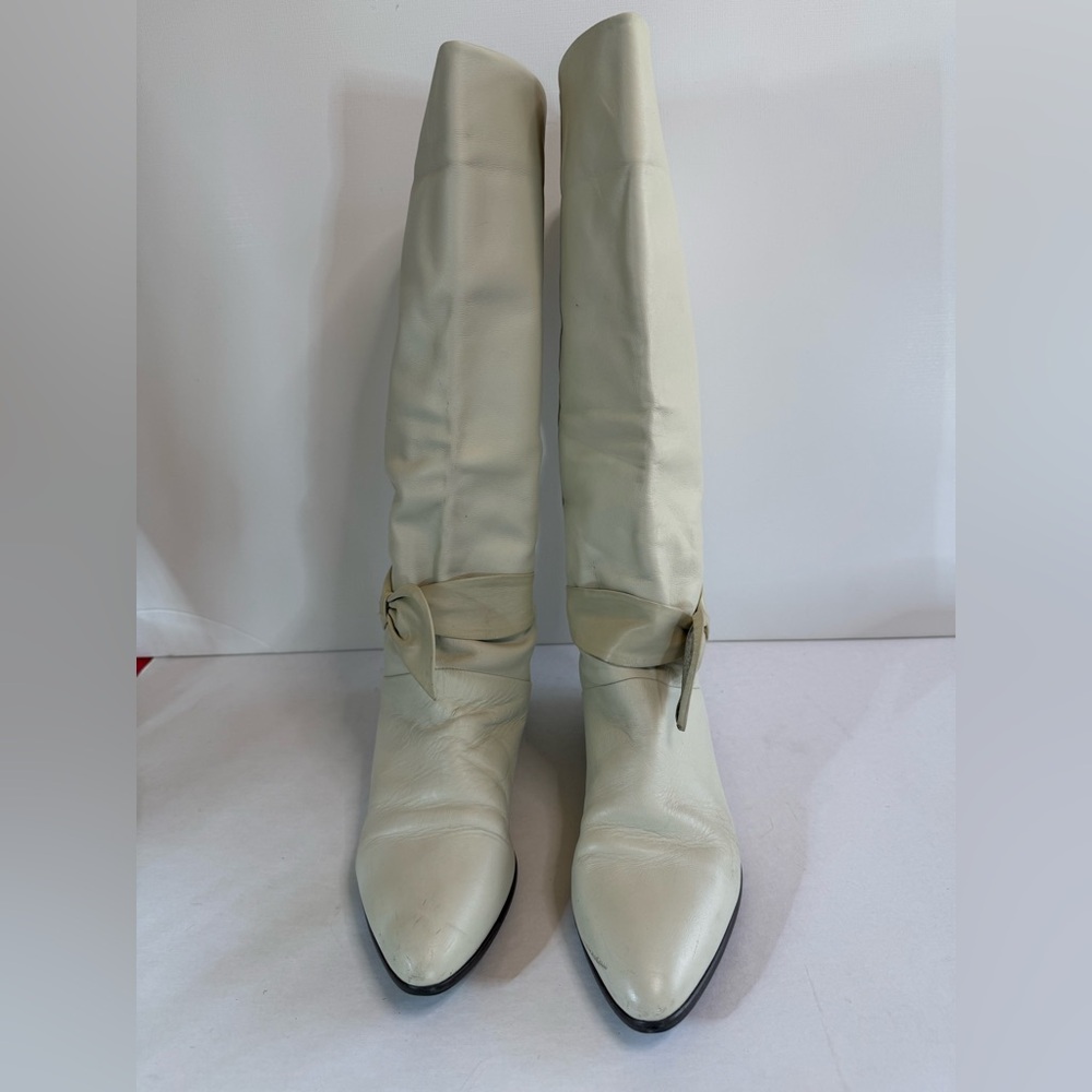 Vintage Cream Knee High Leather Boots